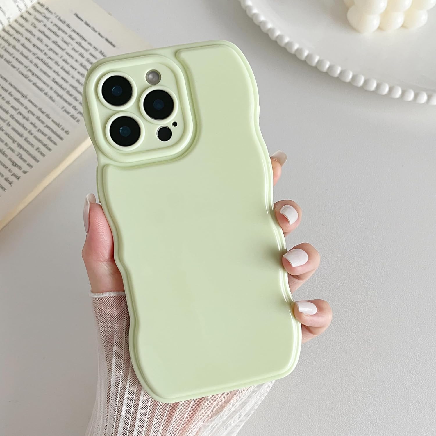FABSPARK for iPhone 16 Pro Max Case, Soft Wave Wavy Frame,Light Green