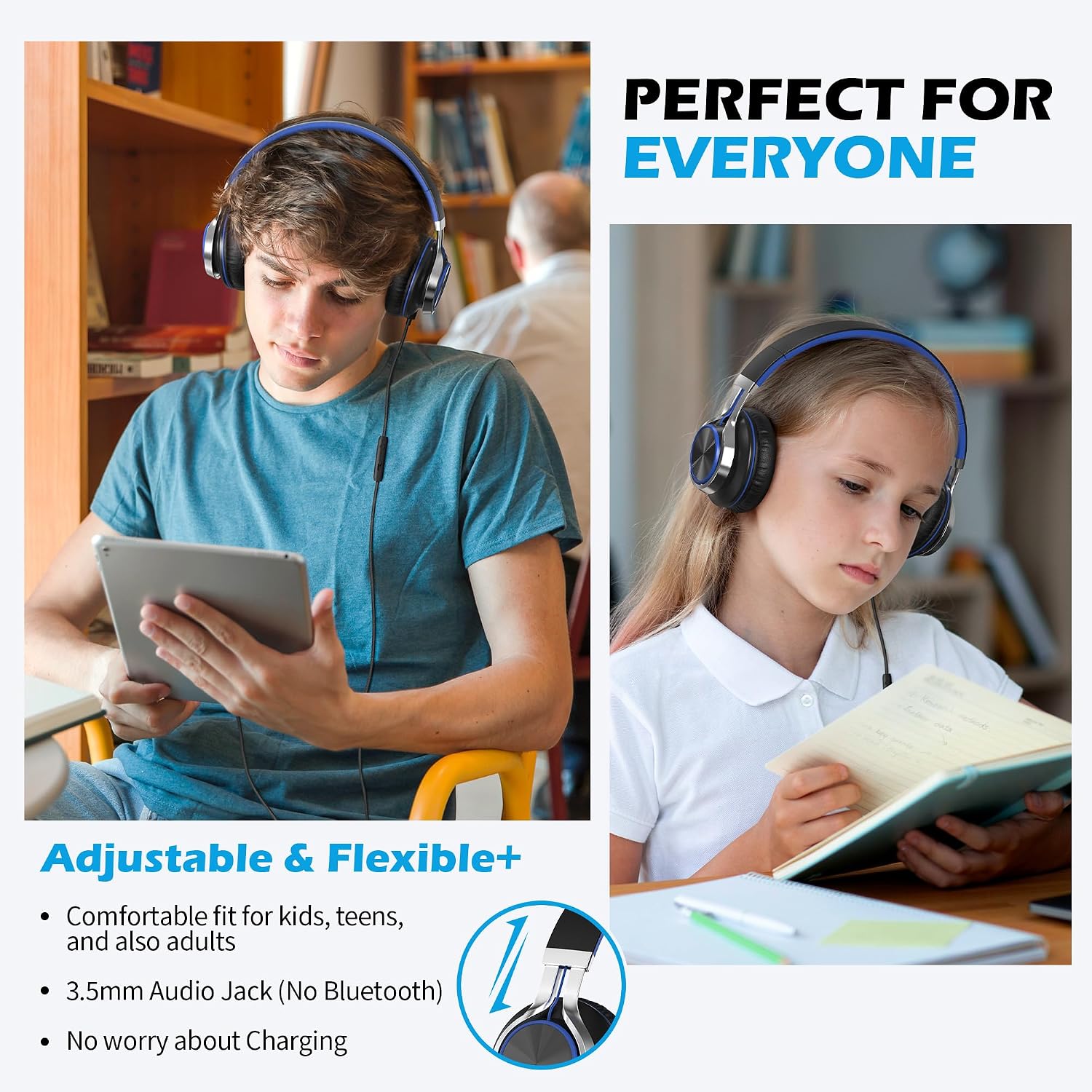 AILIHEN C8 Kids Wired Headphones with Mic for School, 3.5mm Jack, BlackBlue