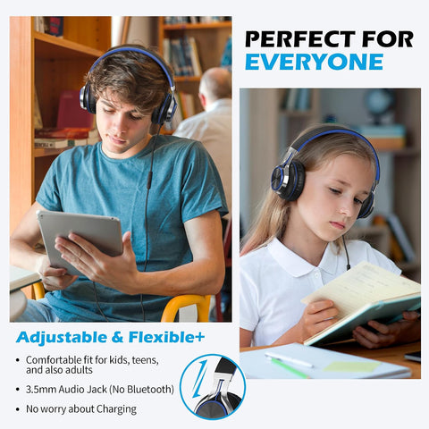 AILIHEN C8 Kids Wired Headphones with Mic for School, 3.5mm Jack, BlackBlue
