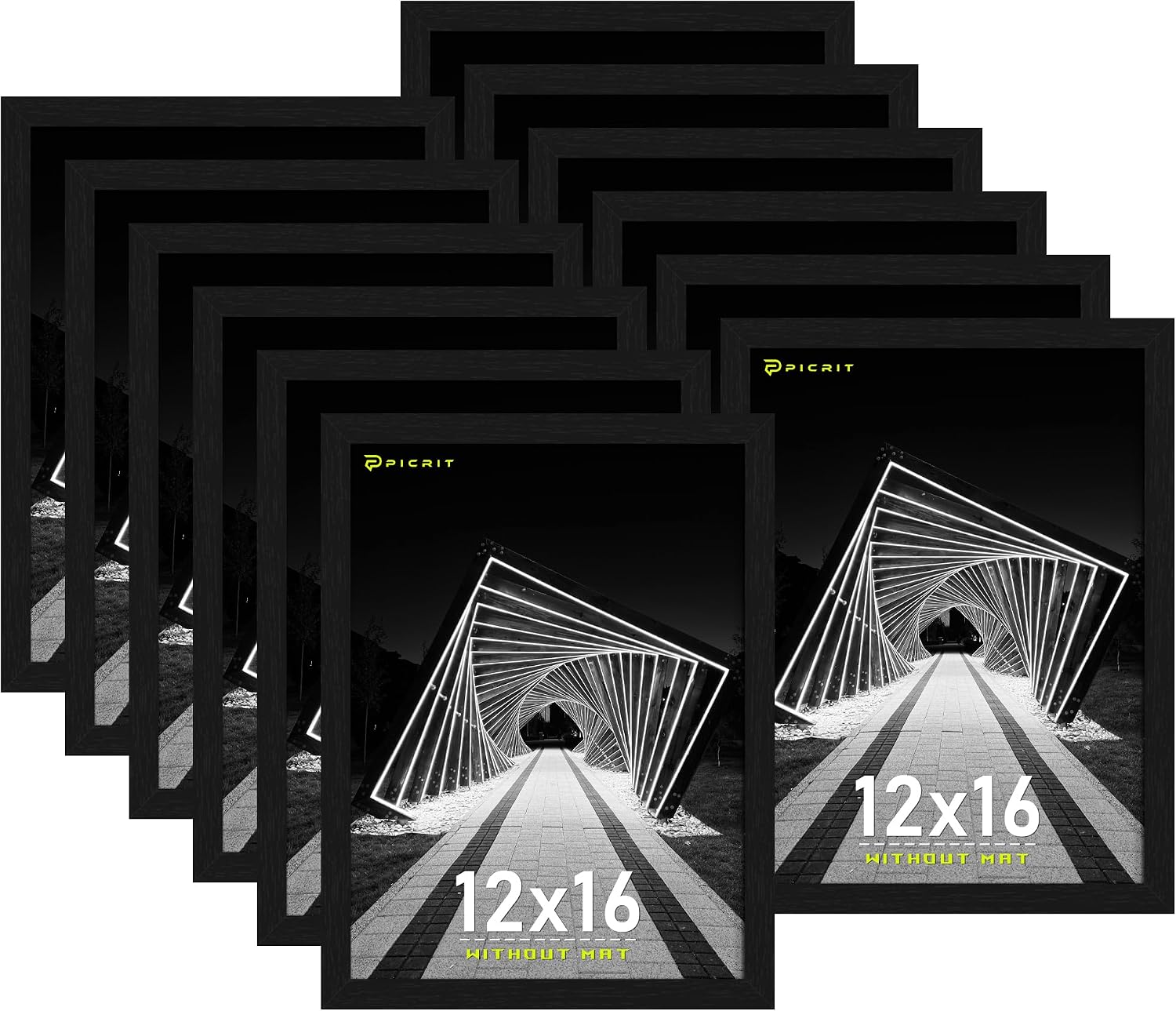Picrit 12x16 Picture Frame Set of 12, Black Wood Grain Gallery Wall Frames