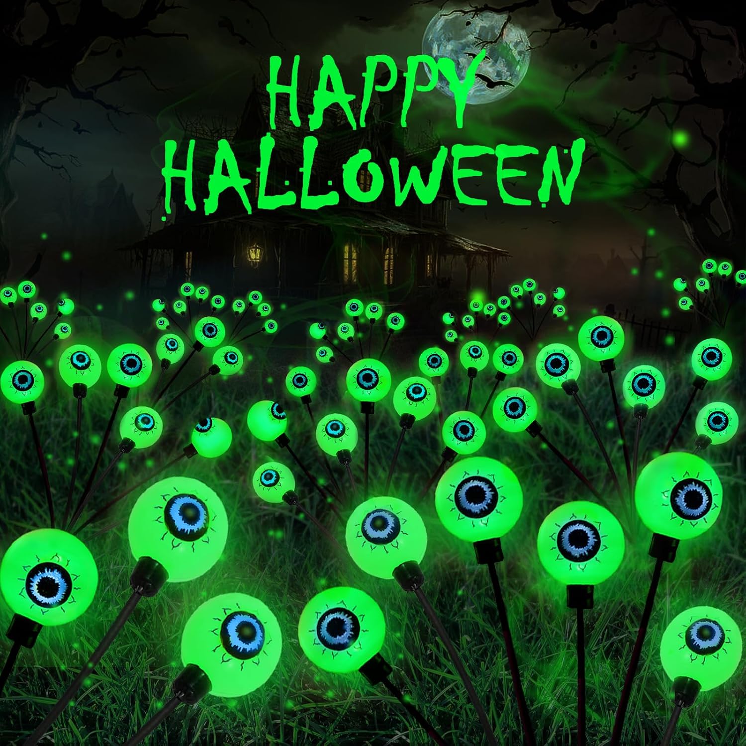 4 Pack Halloween Decorations Outdoor 24 LED Green Solar Eyeball Lights