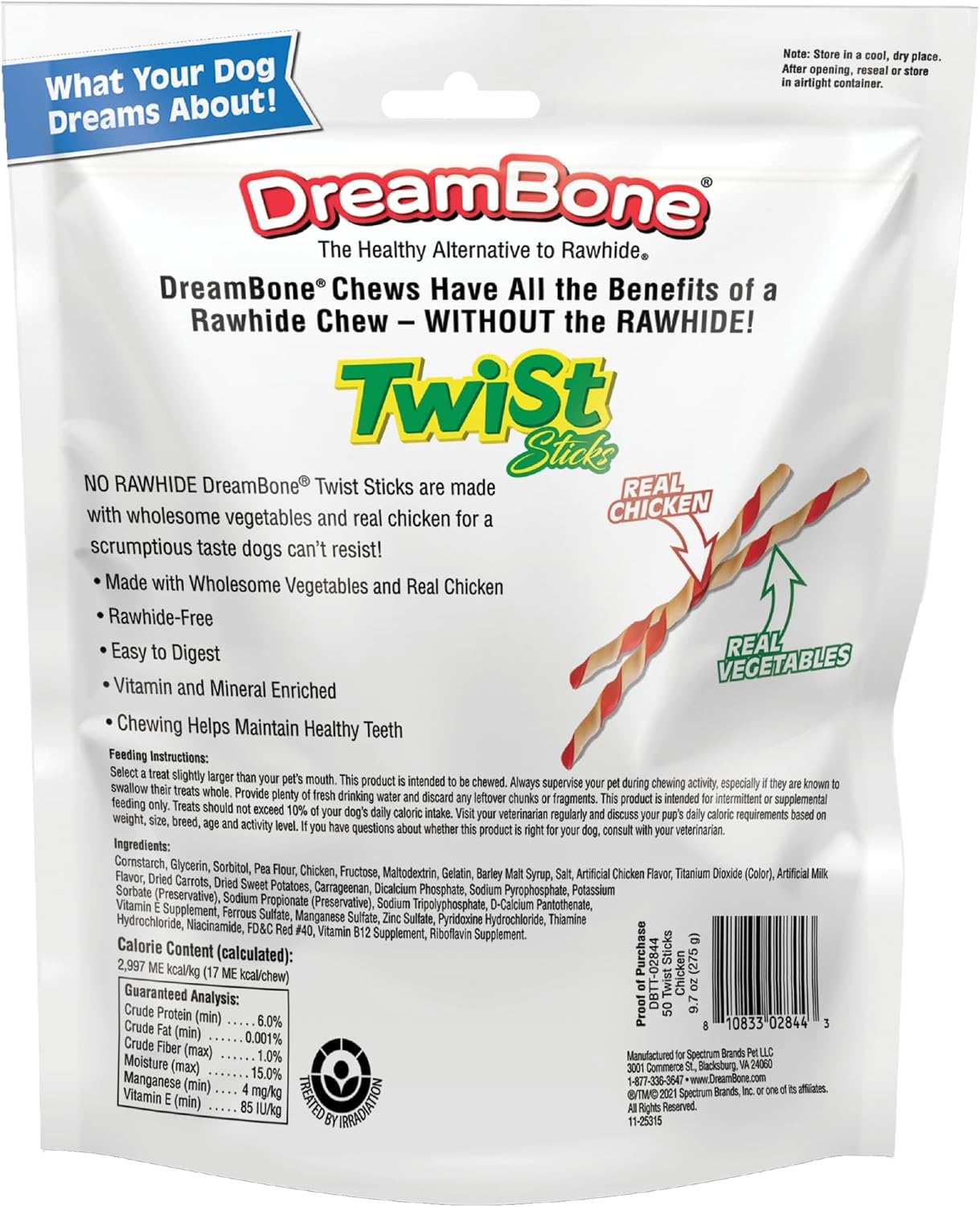 DreamBone Twist Stick Dog Treats Rawhide-Free Real Chicken, 50 Ct (24 Pack)