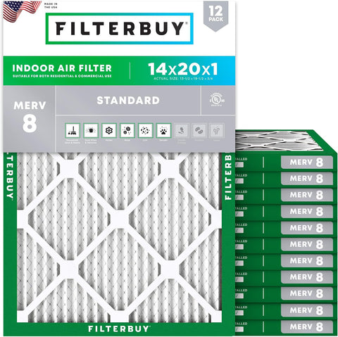 Filterbuy 14x20x1 Air Filter MERV 8 Dust & Allergy Defense (12-Pack)