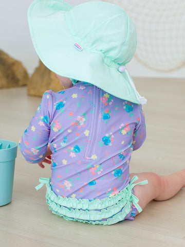 RuffleButts Baby Girls Novelty Baby One Piece - Rash Guard Swimsuit UPF 50+