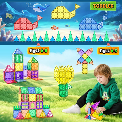 Magnetic Tiles Toddler Toys Magnetic Building Blocks for Kids Ages 3-12 STEM Educational Toys for Girls & Boys Sensory Toys for Kids with Autism Classroom Must Haves Outdoor Toys