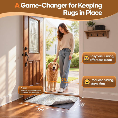 Veken Non Slip Cushioned Rug Pad Gripper, Felt and Silicone Backing, Carpet Liner Protector Mat for Area Rugs and Hardwood Floors, Keep Rugs Safe and in Place, 2 x 3 Ft 1/8 inch Thick