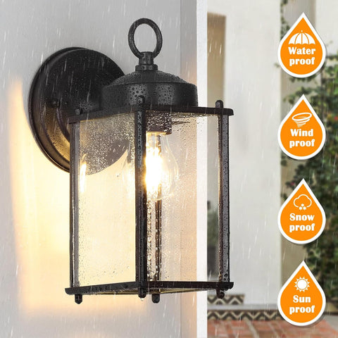 MATAMEYE Outdoor Wall Lantern, Exterior Waterproof Wall Sconce Light Fixtures, Black Front Door Lighting, Anti-Rust E26 Socket Porch Lamp, 2 Pack