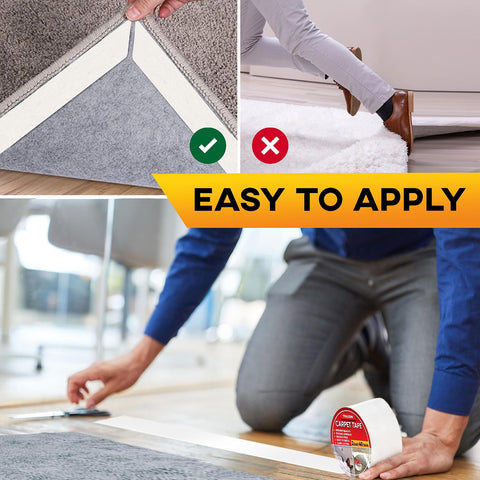 Trazon Carpet Tape Double Sided - 2 in / 120 Ft (40 Yards) Tape Grippers for Hardwood Floors and Area Rugs - Strong Adhesive and Removable, Heavy Duty Stickers, Residue Free