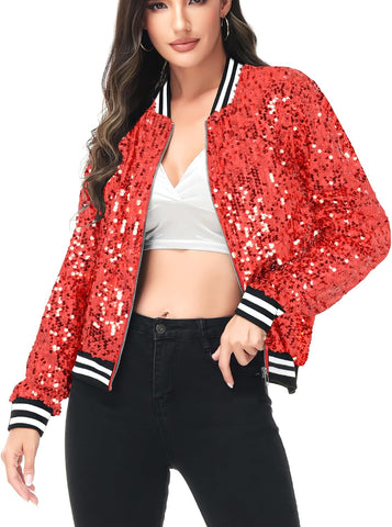 Anna-Kaci Womens Sequin Jacket Bomber Coat 1989 Slitter Outfit For Concert Party