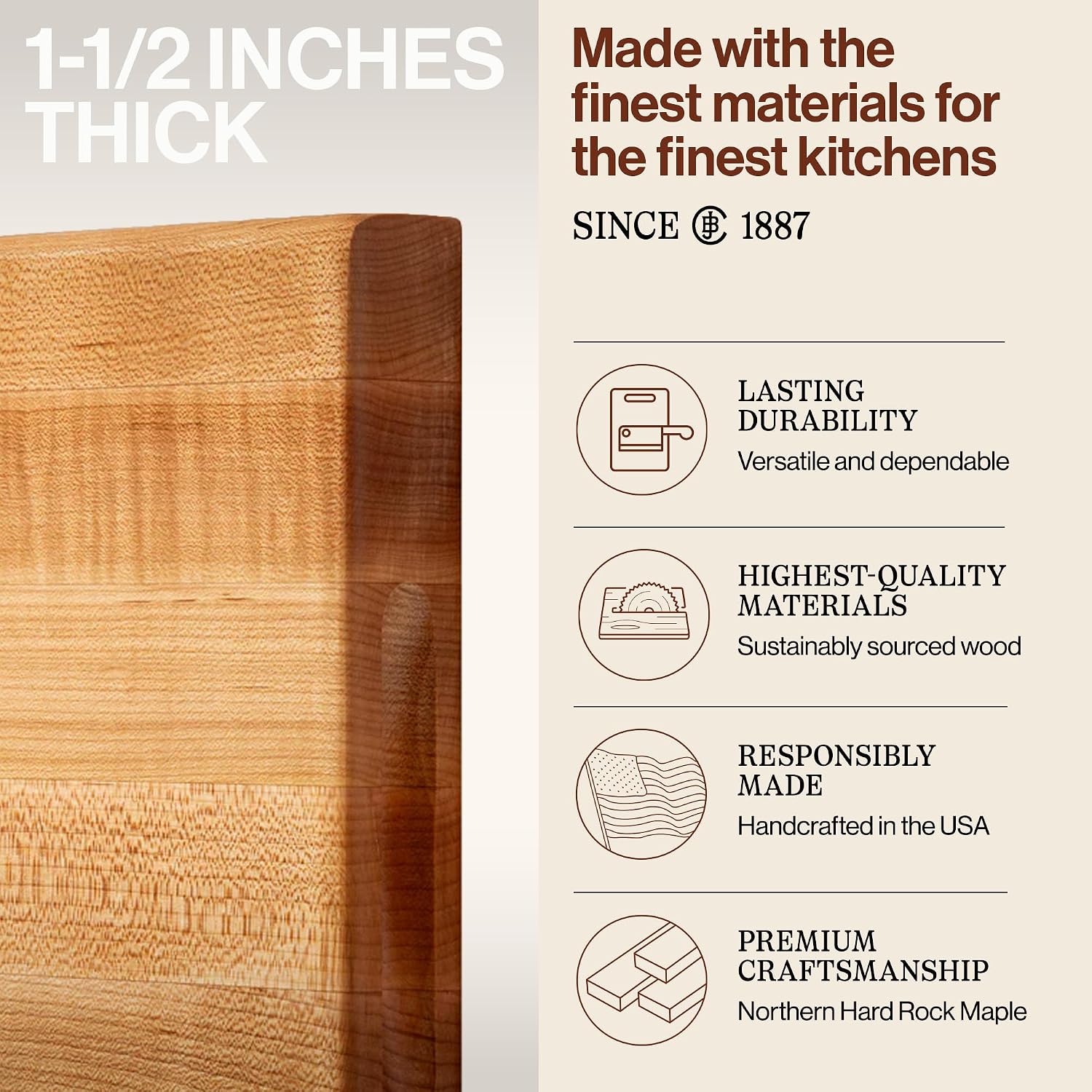 John Boos R-Board Series Rectangular Wooden Maple Cutting Board 18”x12”