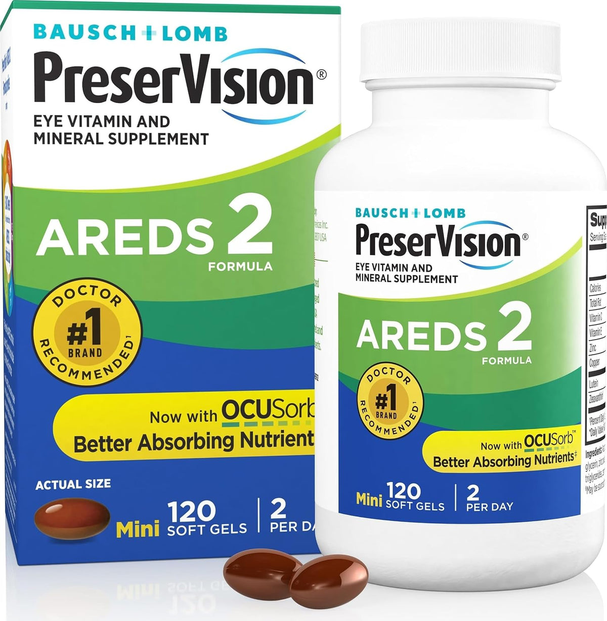 PreserVision AREDS 2 Eye Vitamins Lutein Supplement 120 Softgels | Macular support* Vitamins, #1 eye doctor recommended brand1, lutein & zeaxanthin, vitamin C,E, zinc,copper, minigels, seniors