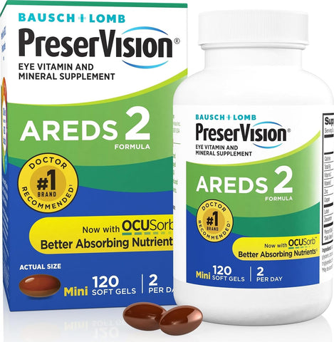PreserVision AREDS 2 Eye Vitamins Lutein Supplement 120 Softgels | Macular support* Vitamins, #1 eye doctor recommended brand1, lutein & zeaxanthin, vitamin C,E, zinc,copper, minigels, seniors