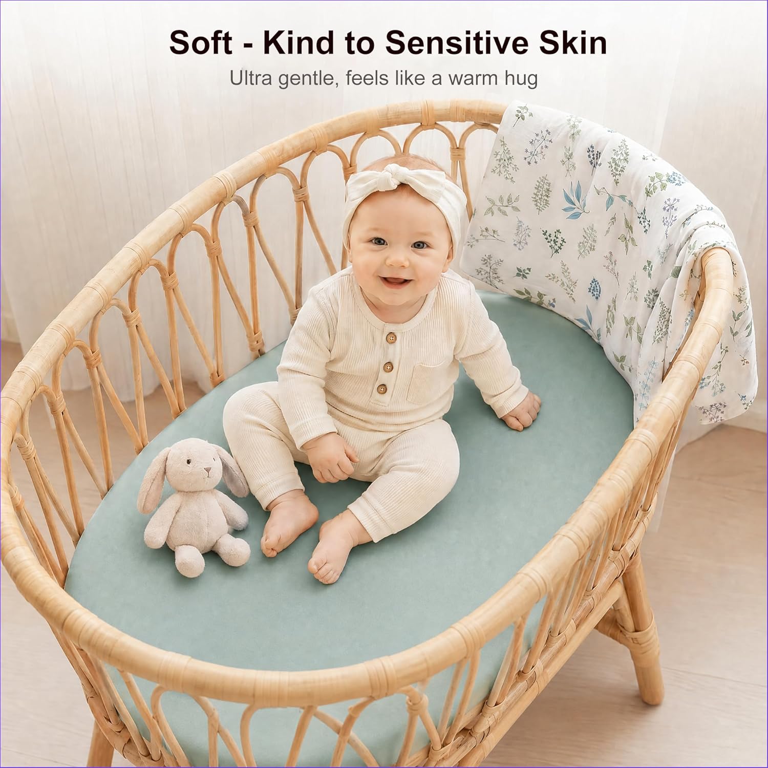 4 Pack Bassinet Sheets (20" x 33"), Compatible with Angelbliss, YADAQE, Maxi-COSI Iora/Swift, Pamobabe, BIERUM and Papablic Baby Bassinet, Soft and Skin-Friendly, Mint Green and Color Rainbow