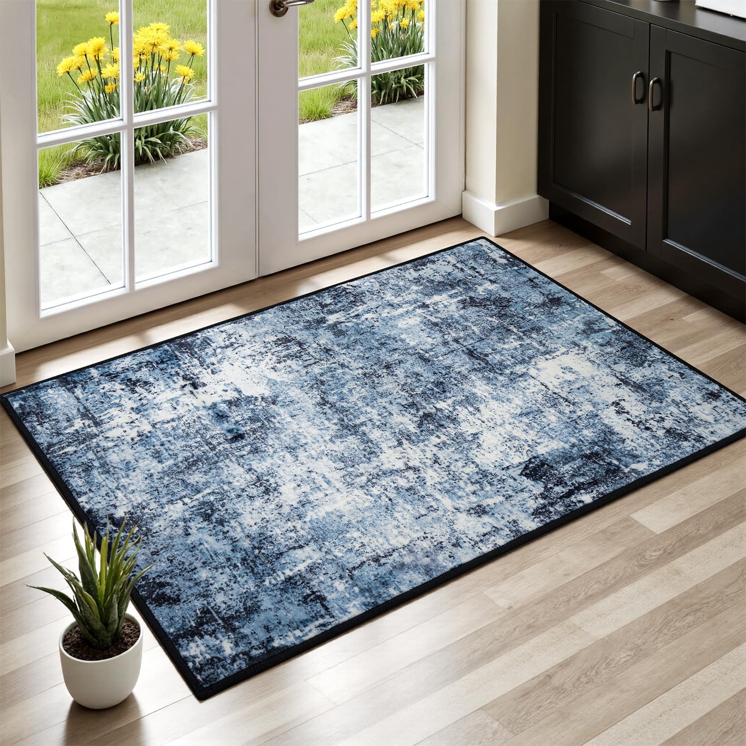 Rugflix 2x3 Entrance Rugs, Washable Navy Blue Dark Entry Small Rug