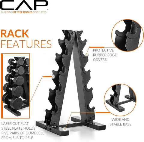 CAP Rubber Coated Dumbbell Weight Set with Vertical Rack | 100 lb, 150 lb, and 210 lb Options