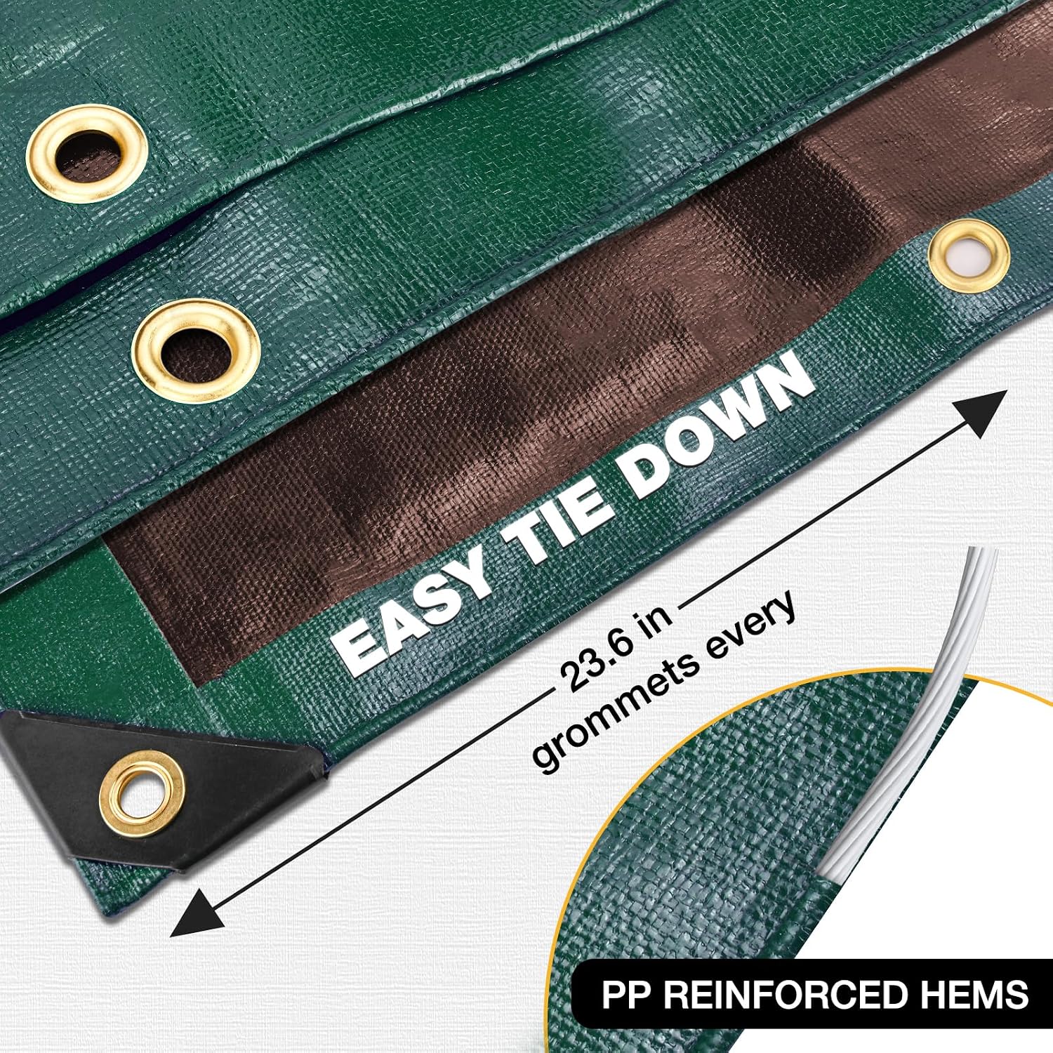 Winpull Tarp 10x20FT, 20 Mil Thinked Tarps Heavy Duty Waterproof, Multipurpose Poly Tarp Cover for Outdoor Camping Pool Car Tent, Green/Brown Tarp