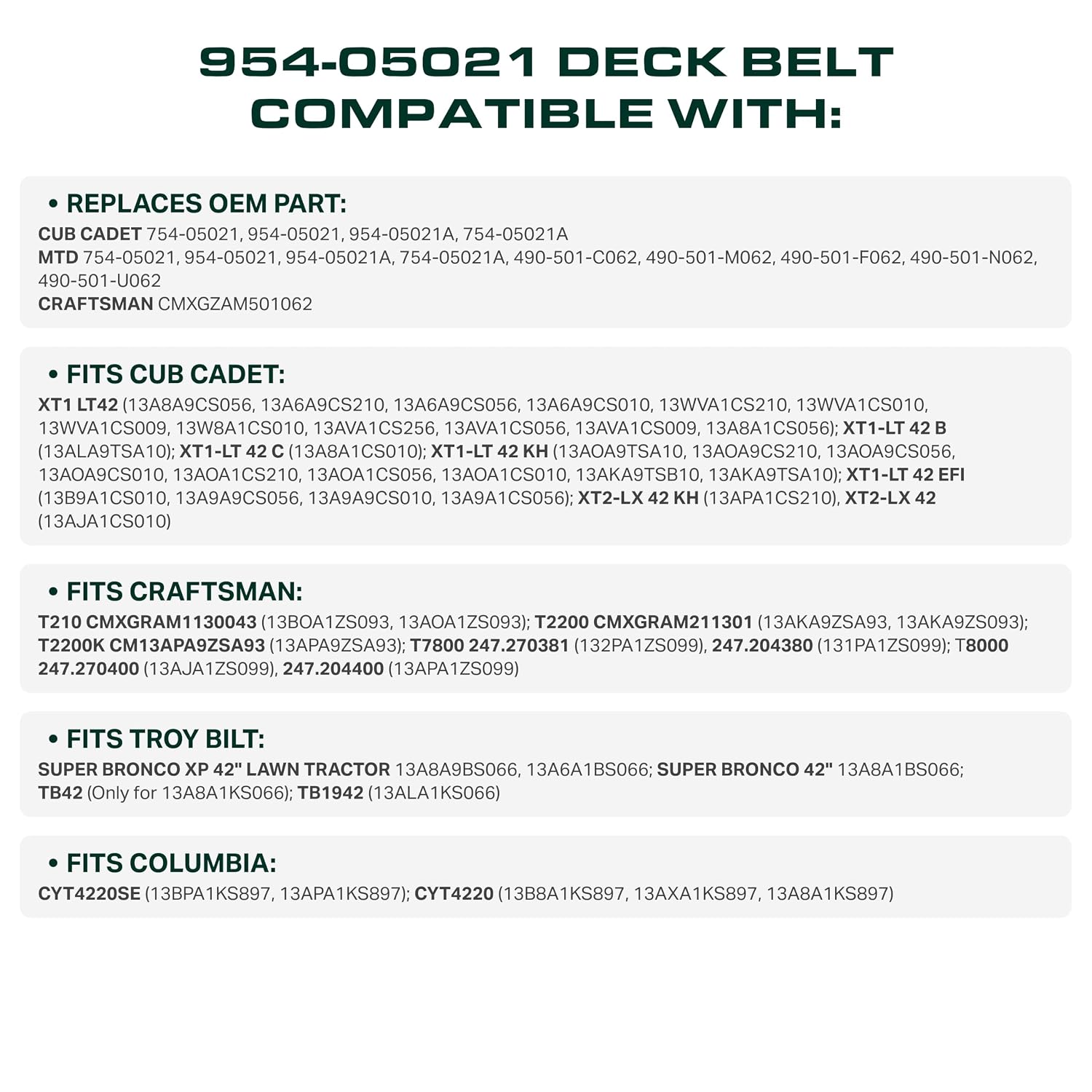 UDC Parts 954-05021 Deck Belt Replacement for Cub Cadet 42 Inch XT1 LT42