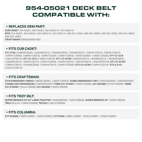 UDC Parts 954-05021 Deck Belt Replacement for Cub Cadet 42 Inch XT1 LT42