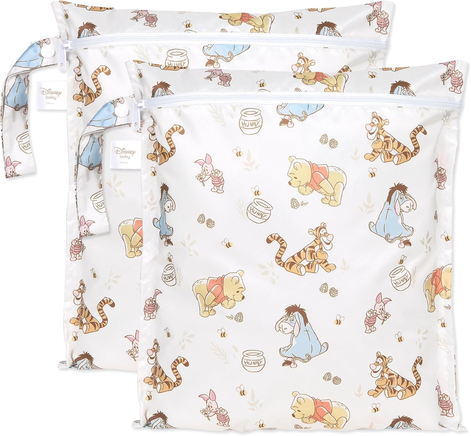 Bumkins - Disney - Waterproof Wet Bag - For Baby, Travel, Swim Suit, Cloth Diapers, Pump Parts, Pool, Gym, Toiletry, Strap to Stroller - Reusable & Easy to Clean - 2pk - Winnie & Friends