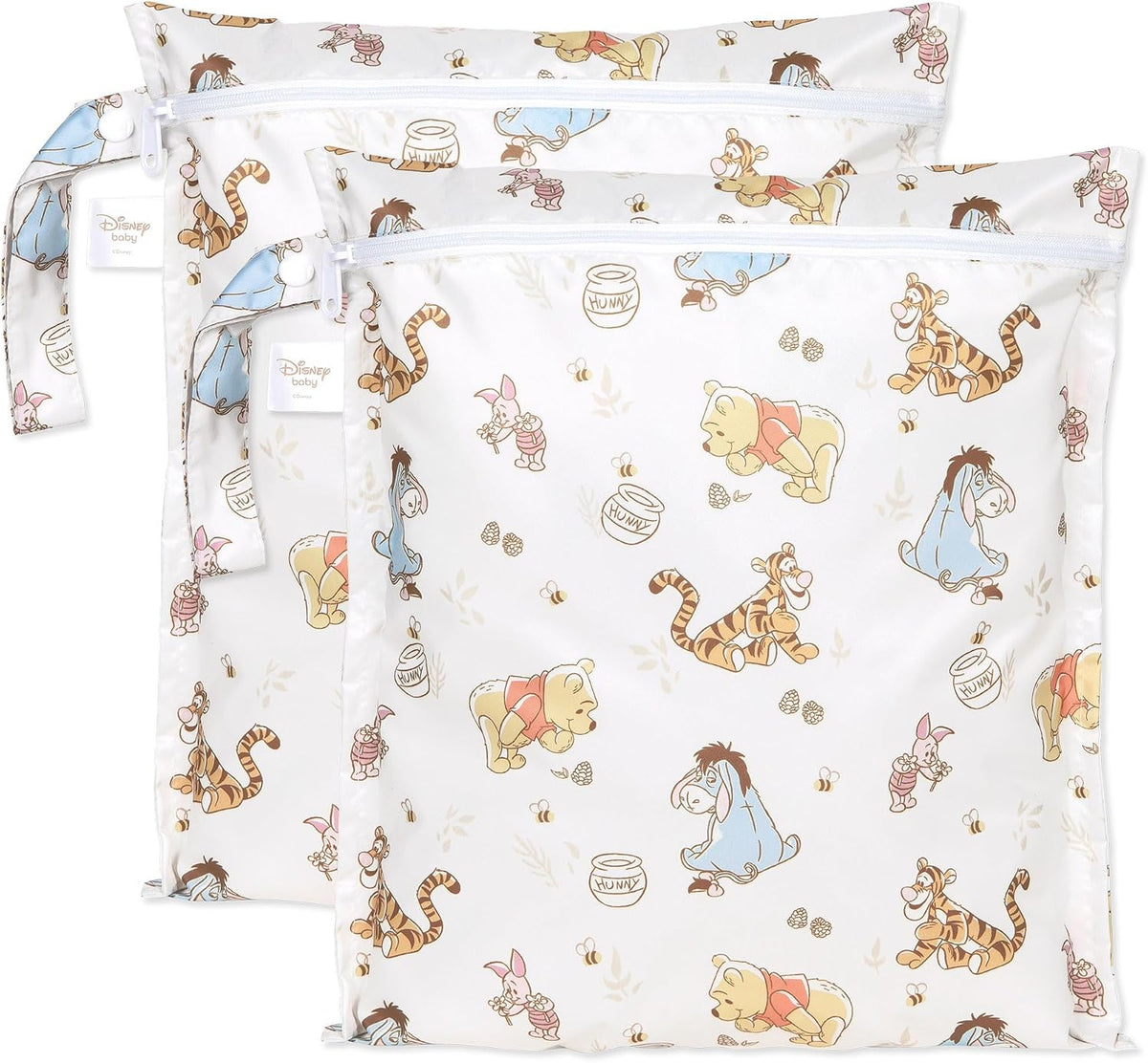 Bumkins - Disney - Waterproof Wet Bag - For Baby, Travel, Swim Suit, Cloth Diapers, Pump Parts, Pool, Gym, Toiletry, Strap to Stroller - Reusable & Easy to Clean - 2pk - Winnie & Friends