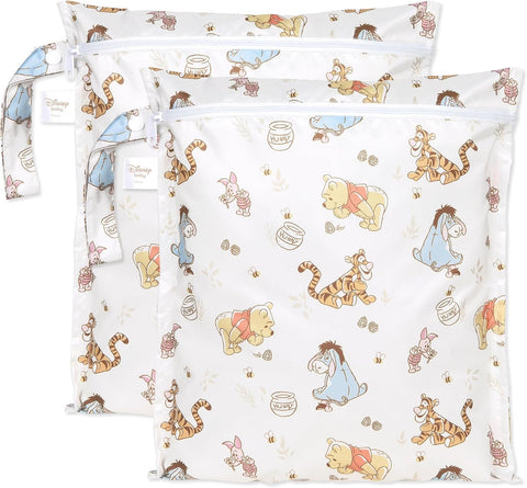 Bumkins - Disney - Waterproof Wet Bag - For Baby, Travel, Swim Suit, Cloth Diapers, Pump Parts, Pool, Gym, Toiletry, Strap to Stroller - Reusable & Easy to Clean - 2pk - Winnie & Friends