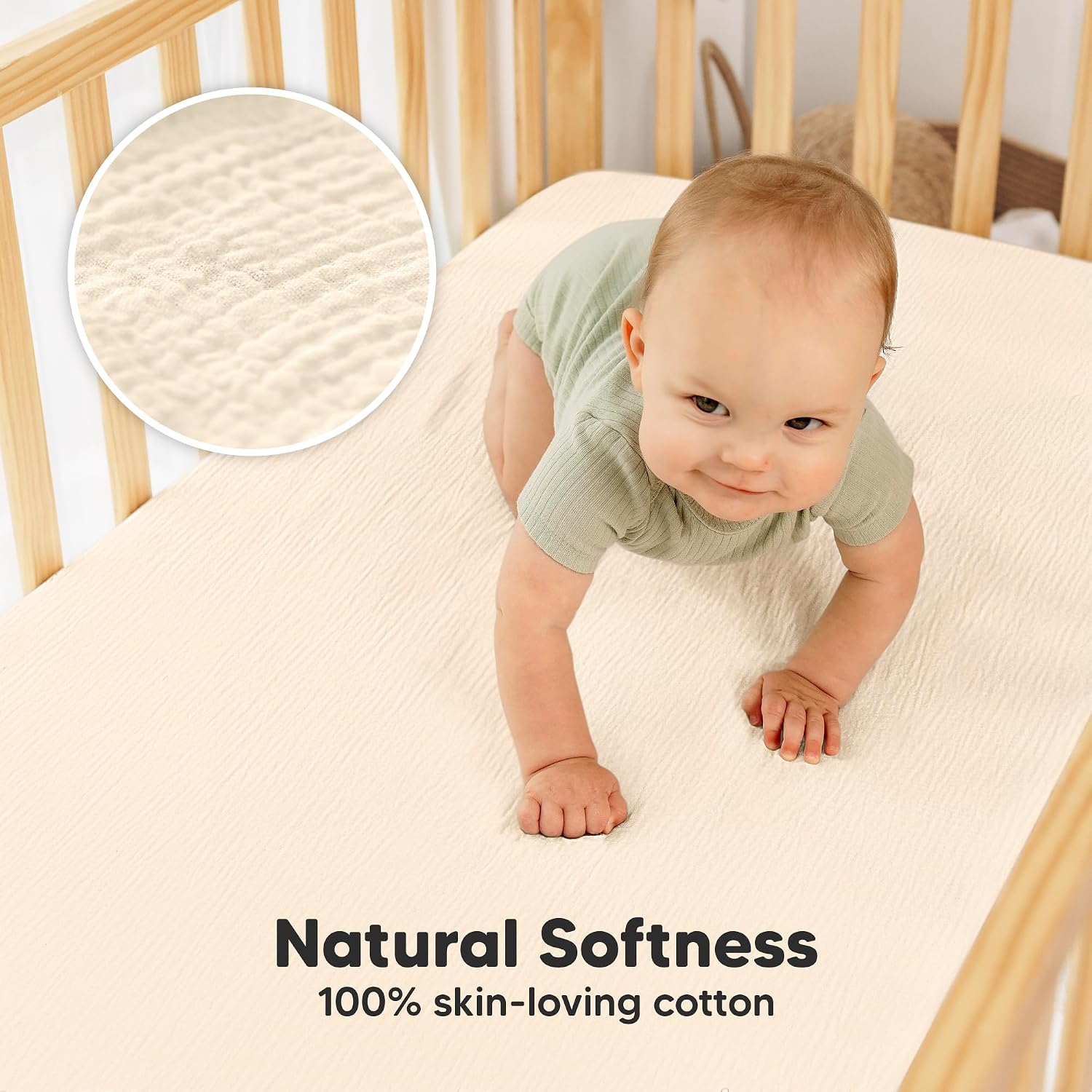 KeaBabies 2-Pack Muslin Crib Sheets for Boy, Girl, 52x28 Fitted (Cameo)