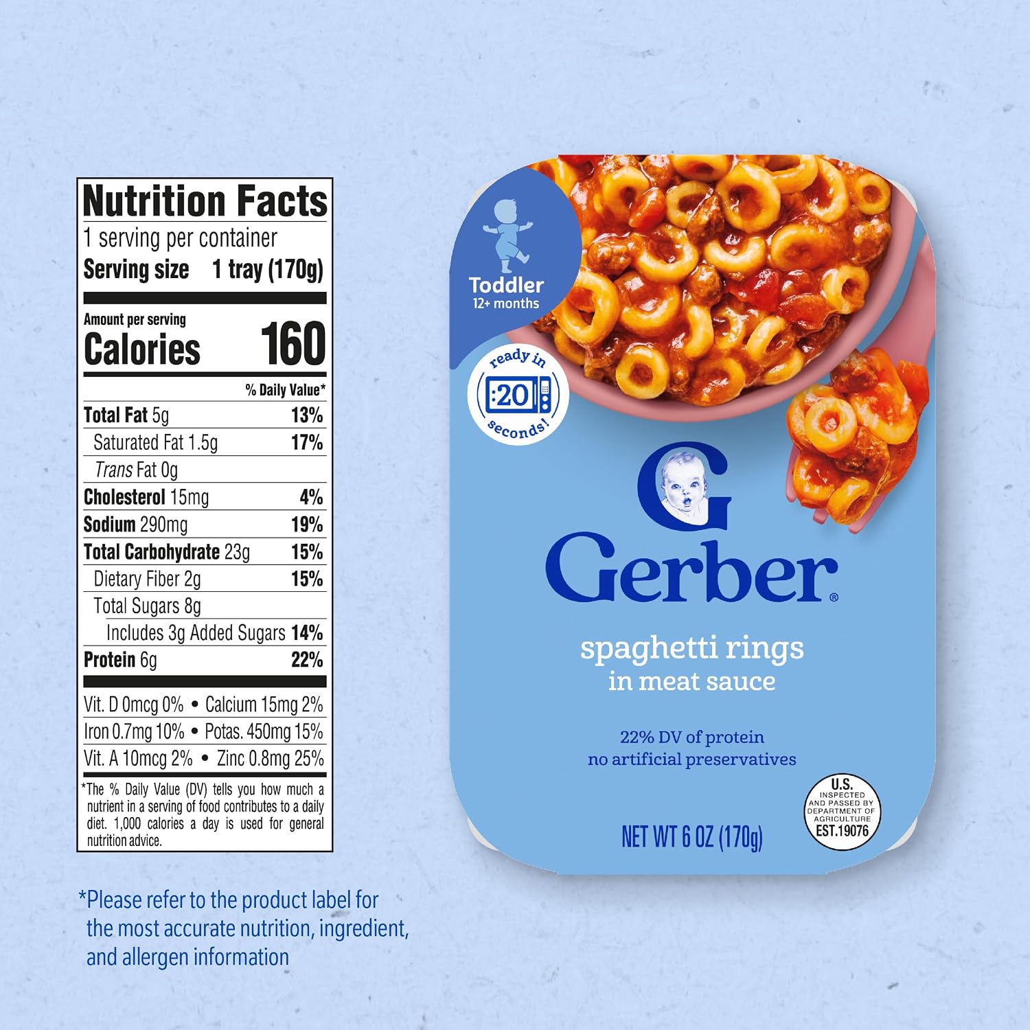 Gerber Toddler Spaghetti Rings in Meat Sauce, 6 Oz, 6 Pack