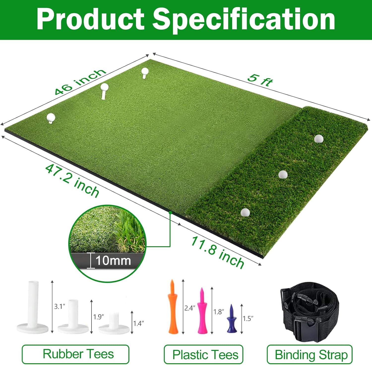 5x4ft Golf Hitting Mat with Tees, Thick EVA Base, Indoor & Outdoor