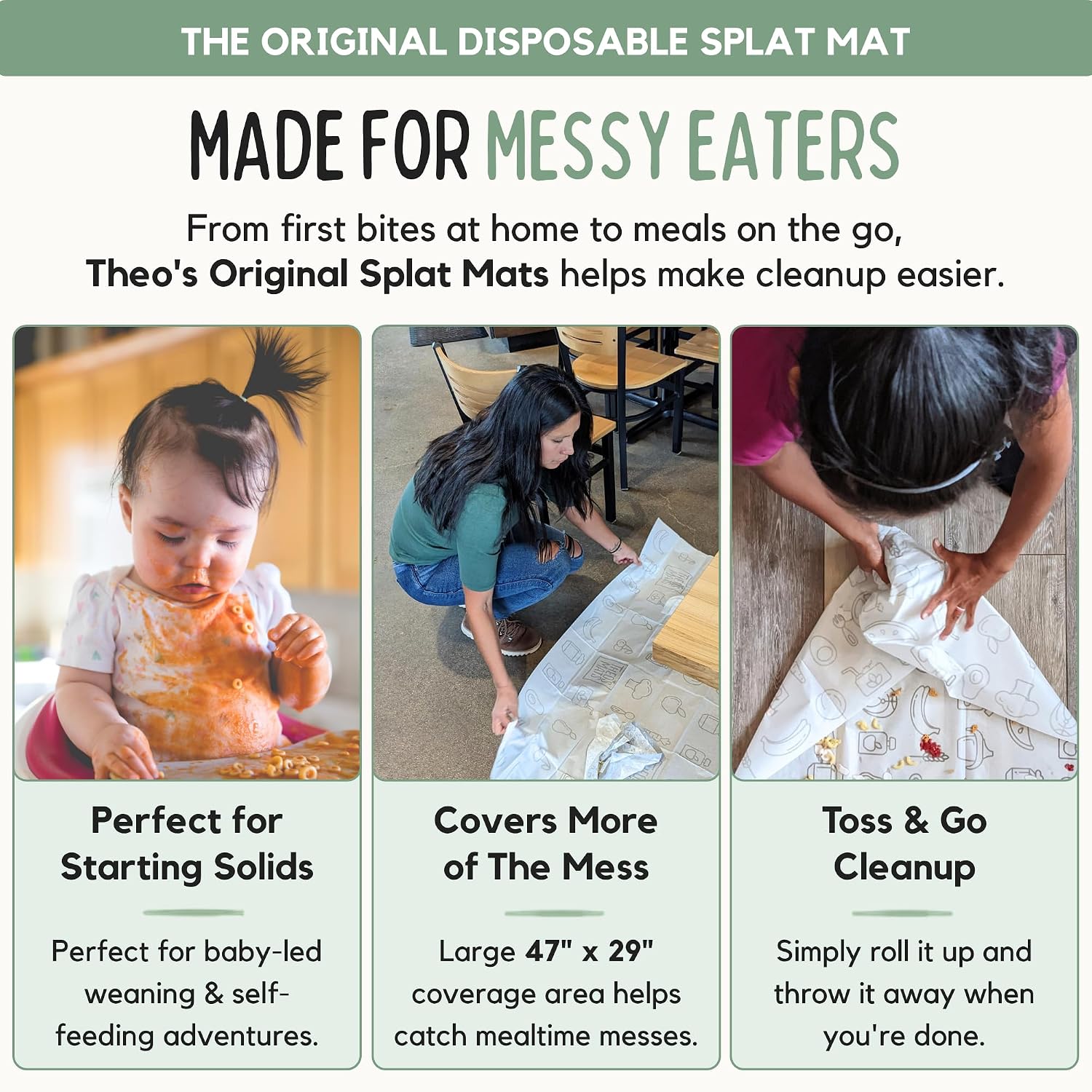 Theo’S Disposable Mats - 30 Count Splat Mat for High Chairs