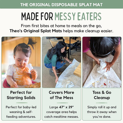 Theo’S Disposable Mats - 30 Count Splat Mat for High Chairs