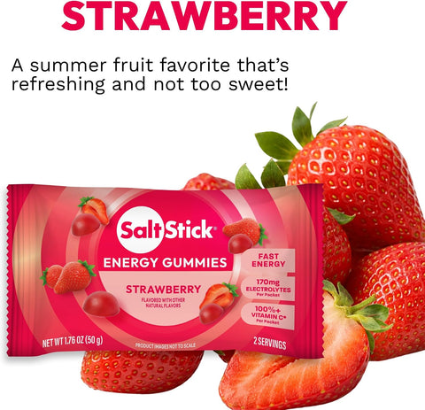 SaltStick Energy Chews Strawberry Energy Gummies 10 Bags/ 20 Servings