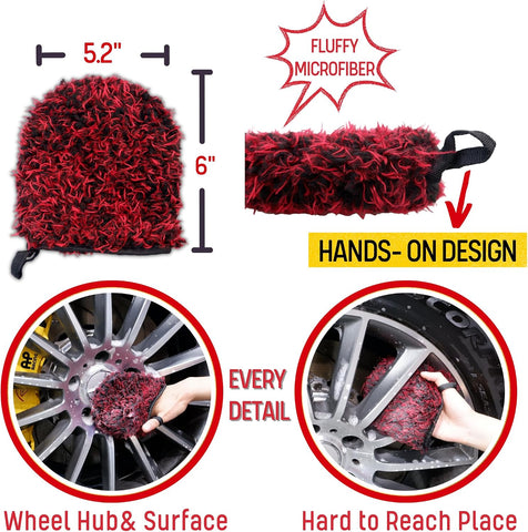 oesee Professional 4 Pack Long Handle Wheel Brush Kit for Cleaning Wheel and Tire- 2X Soft Wheel Cleaning Brush, Detailing Brush and Stiff Tire Brush, Bendable& Durable Wheel Rim Cleaner Brush Set
