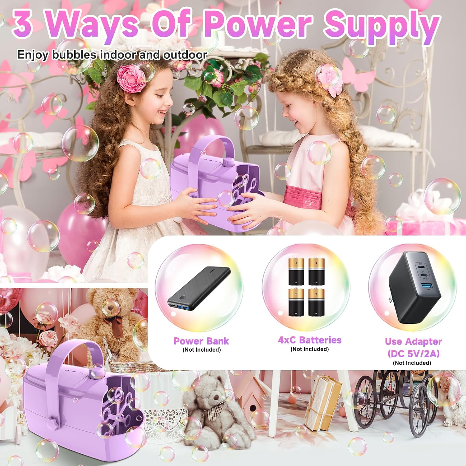 Bubble Machine Automatic Bubble Maker: Durable Bubble Blower 18000+ Big Bubbles Per Minute for Indoor Outdoor Wedding Birthday Party - Portable Bubble Machine for Kids Toddlers