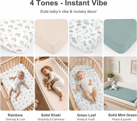 4 Pack Bassinet Sheets (20" x 33"), Compatible with Angelbliss, YADAQE, Maxi-COSI Iora/Swift, Pamobabe, BIERUM and Papablic Baby Bassinet, Soft and Skin-Friendly, Mint Green and Color Rainbow