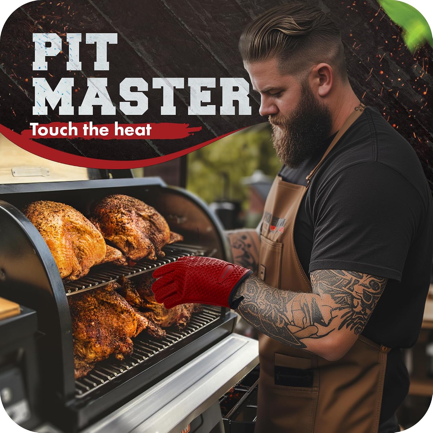 KITCHEN PERFECTION Silicone Smoker BBQ Gloves - Heat Resistant Oven Mitts