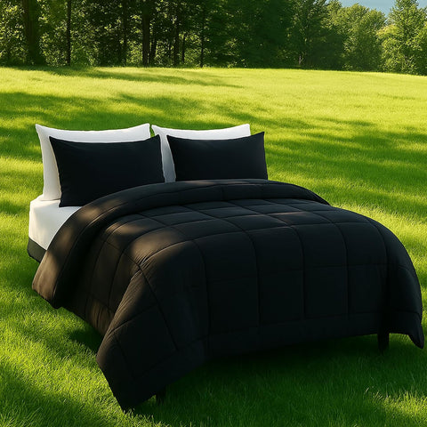 DOWNCOOL Queen Comforter Set -All Season Queen Bed Set with 2 Pillow Cases-3 Pieces Bedding Sets Queen -Down Alternative Black Queen Size Comforter Sets(88"x92")