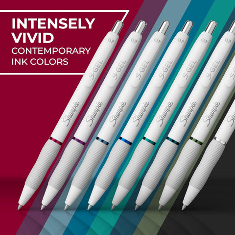 Sharpie S-Gel Pens, Fashion Barrel Gel Pens, Pearl White Body, Medium Point (0.7mm), Bold Ink Colors, 12 Count