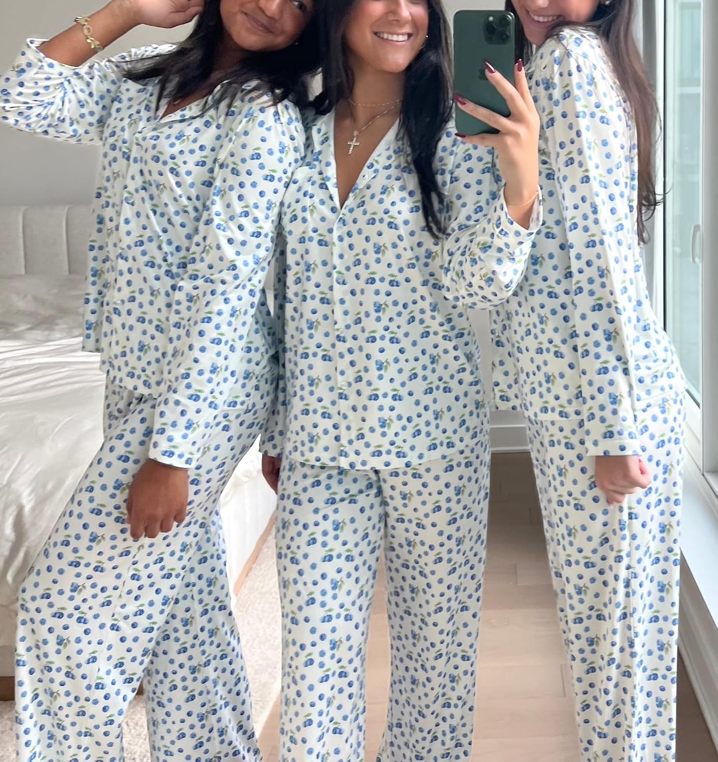 Seyurigaoka Women 2 Piece Floral Pajamas Lounge Set Y2K Long Sleeve Shirt Wide Leg Pants Sleepwear Pj Matching Sets