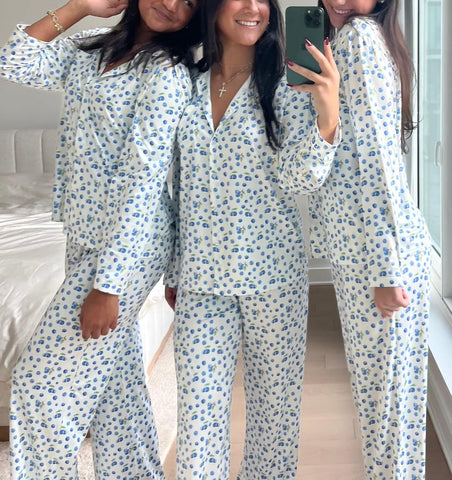 Seyurigaoka Women 2 Piece Floral Pajamas Lounge Set Y2K Long Sleeve Shirt Wide Leg Pants Sleepwear Pj Matching Sets