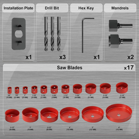 KATA 25 PCS Hole Saw Kit with 3/4"-6" for Soft Wood, Drywall, Plastic, Red