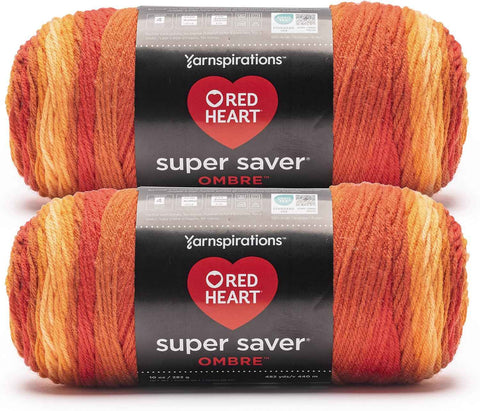 Red Heart Super Saver Ombre Yarn for Crocheting, Marigold, 2-Pack