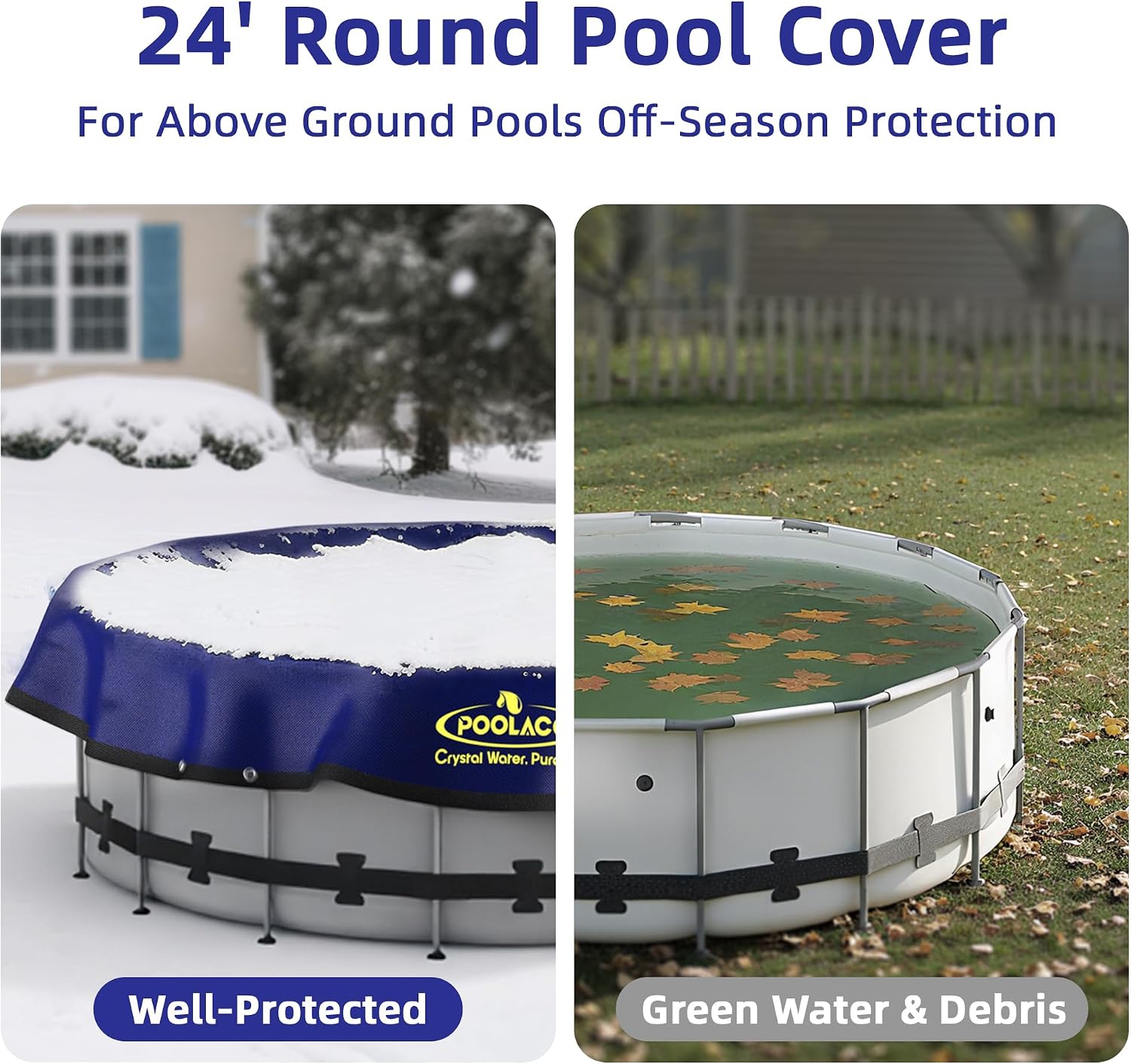 POOLACC Pool Cover for Above Ground Pools, 24 ft Round