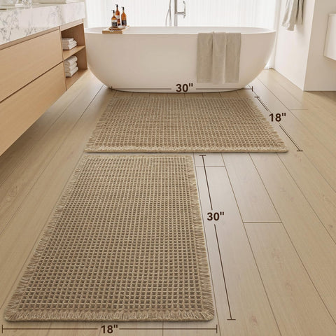 Upgraded Waffle Bath Mat Set of 2 Absorbent Non Slip Bathroom Mat 18" x 30"