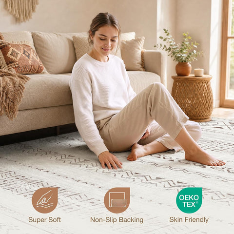 cotiled Boho 8x10 Area Rugs for Living Room: Large Moroccan Washable Rug