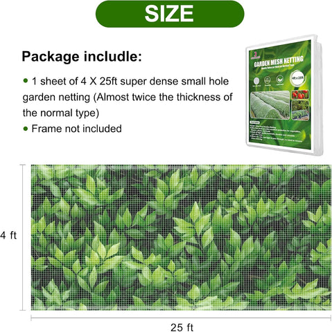 Jevrench 4 x 25 ft Garden Netting Row Cover, Ultra Fine Mesh for Plants