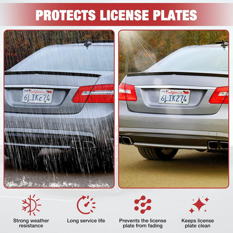 License Plate Protector 2 Pack, Clear License Plate Cover 12.08 * 6.02’’ Universal, Plate Cover for Car Plastics, Car Frame Cover Shield with Screws Transparent Spacers Screw Caps by XIOGZAXI