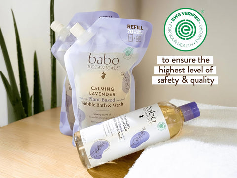 BABO Botanicals Calming Lavender 2-in-1 Bubble Bath & Wash - Relaxing Chamomile & Lavender - EWG Verified- Vegan- for All Ages- Scented with Lavender Essential Oil