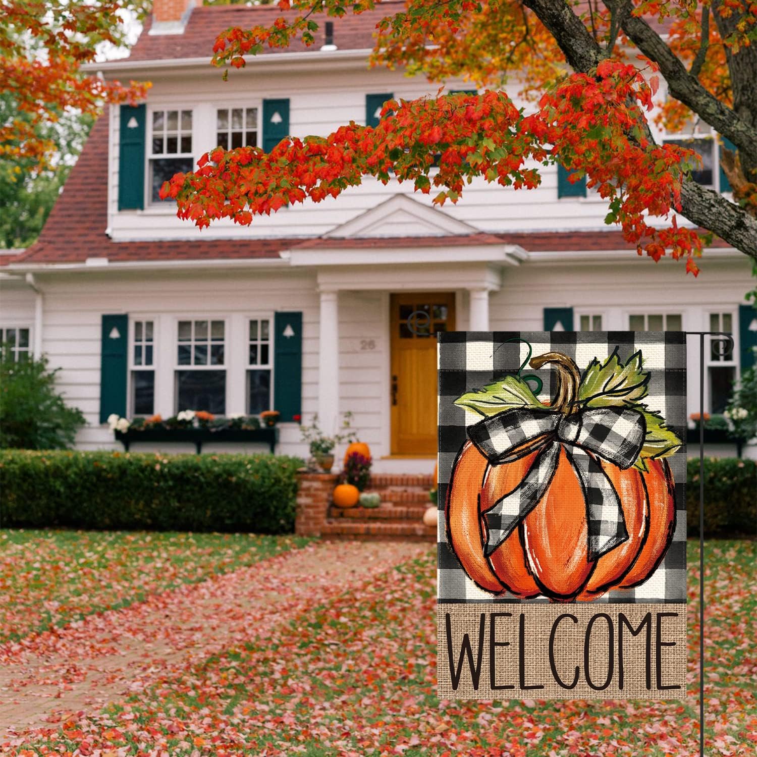 AVOIN colorlife Fall Thanksgiving Pumpkin Welcome Garden Flag 12x18 Inch