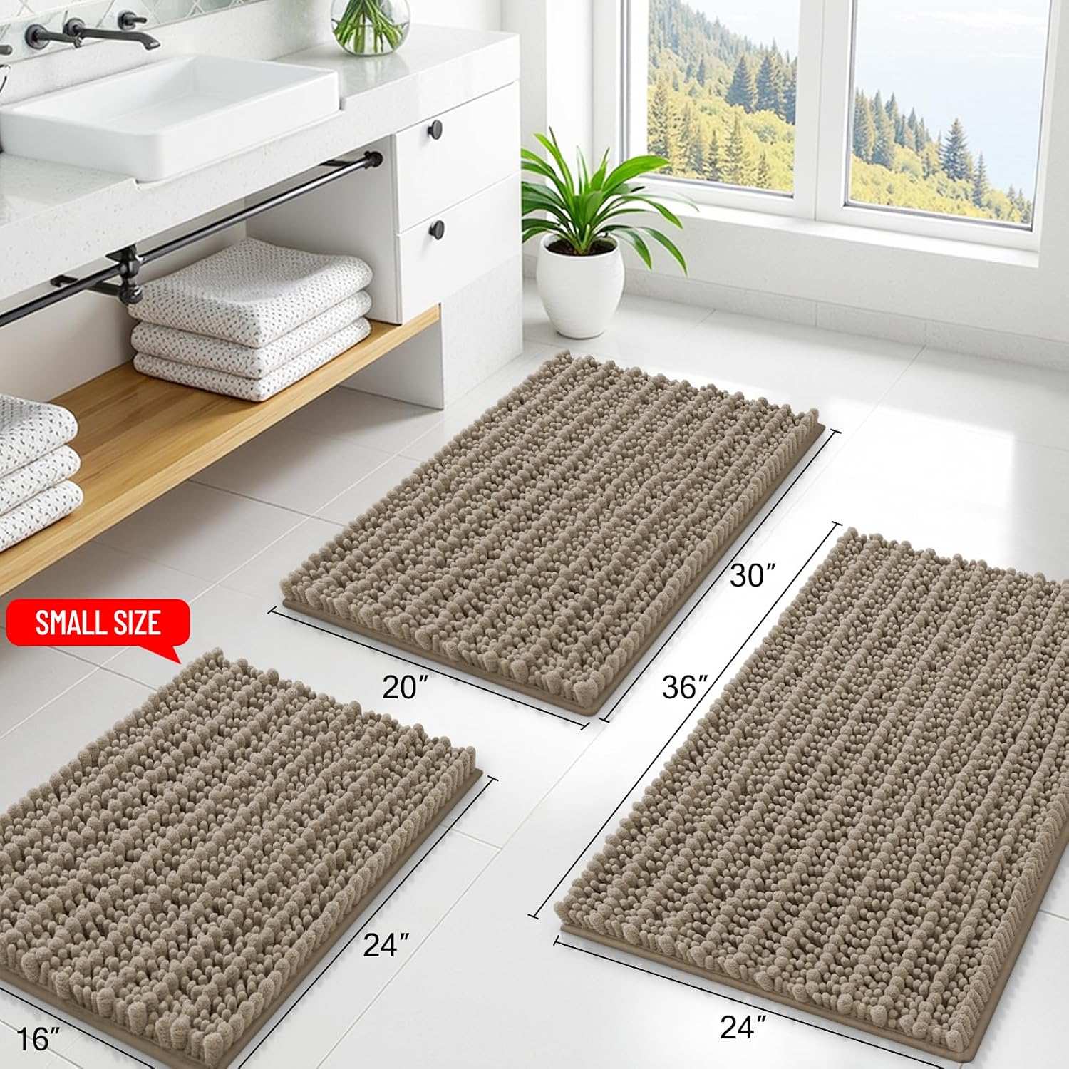 Smiry Bathroom Rugs 30X20, Extra Soft Rubber Backing Chenille Bath Mats