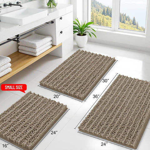 Smiry Bathroom Rugs 30X20, Extra Soft Rubber Backing Chenille Bath Mats